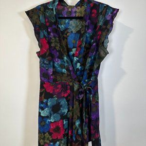 Anthropologie Floral Silk Wrap Blouse - size 12